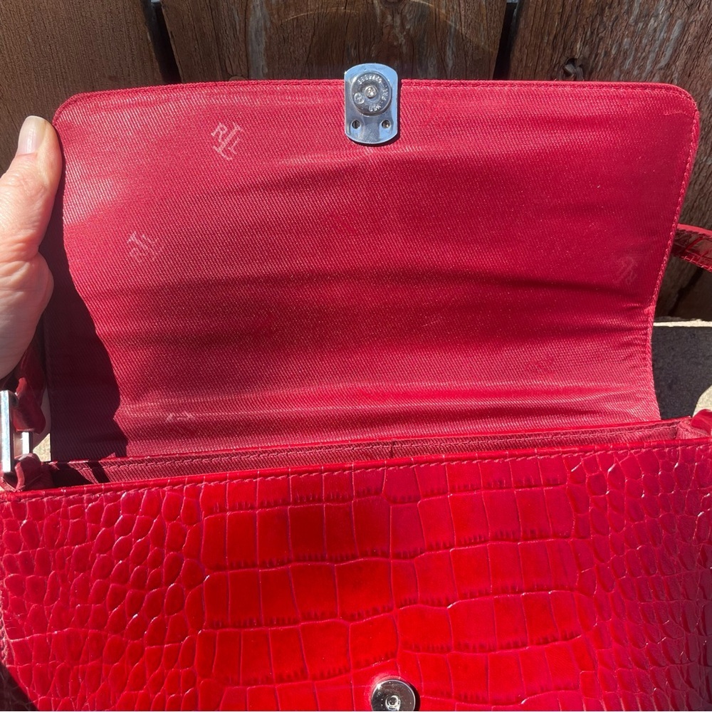RALPH LAUREN Women’s Red Crocodile Pattern Shoulder Bag Vintage - Picture 11 of 16